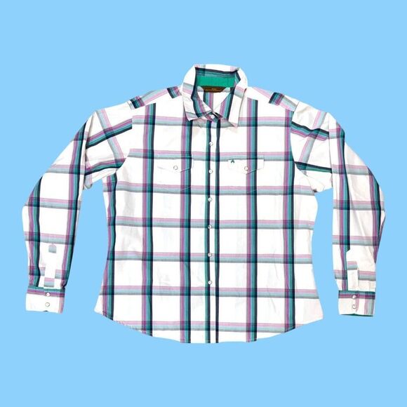 Aura Wrangler Womens Long-Sleeve Plaid Shirt Button Front L 100% Cotton Green - Picture 1 of 6